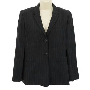 Ann Taylor Women 10 Black White Pinstripe Striped 2 Button Suit Jacket Blazer